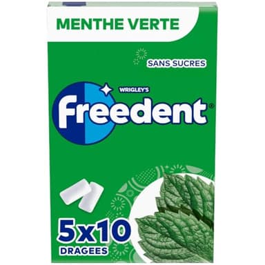 FREEDENT - Chewing Gum Sans Sucre - Goût Menthe Verte - 5 Paquets de 10 Dragées - 70g