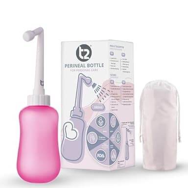 T2 Bouteille Périnéale - Bidet Portable Post-partum, Soulage Douleurs Périnée - Bouteille Compressible 360ml, Embout Coudé 60°, Sac Rangement Lavable - Trousse Maternité, Cadeaux pour Maman