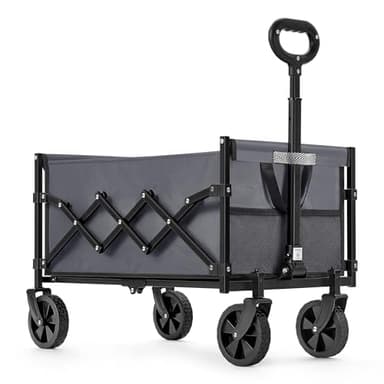 SONGMICS Chariot de Transport Pliable, avec Poignée, 4 Roues Renforcées Dont 2 Roues Universelles, Charge 150 kg, pour Plage, Camping, Jardin, Gris Ardoise GFW909G01