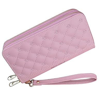 Yixuan Portefeuille Femme Grande Capacité avec Double Fermeture Éclairant - Grand Taille en Cuir PU avec Porte-Cartes, Poche pour Téléphone et Dragonne
