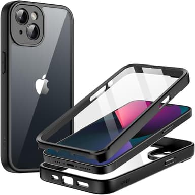 JETech Coque pour iPhone 13 6,1 Pouces avec Protecteur D'écran en Verre Trempé Intégrée, Protection à Usage Intensif 360 Degrés Corps Complète, Étui Housse Robuste Antichoc (Noir)