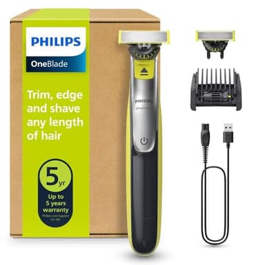 Philips OneBlade 360 hybride Visage : rasoir/tondeuse à barbe électrique, avec innovation lames 360, 2 lames 360 pour le visage, 1 sabot réglable 5 en 1 (modèle QP2734/30)