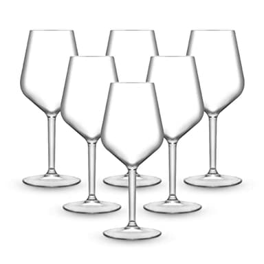 BRYNA - Set de 6 Pièces Verres à Vin 33 Cl en Polycarbonate (Plastique Rigide), 100% Design Italien, Verres Incassables, Verres à Vin Réutilisables et Lavables au Lave-Vaisselle, Transparent
