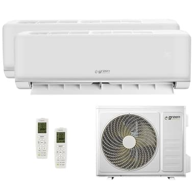 Green Electric Plus Climatiseur Dual Split 9000+12000 BTU, Wi-Fi, R32, Efficacité Énergétique A++/A+, 2 Unités Intérieures et 1 Extérieure, Télécommande, Contrôle Via Application, Basse Consommation