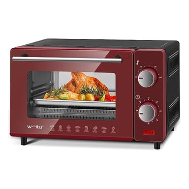 WOLTU Mini Four 10 L, 650W, 100-230℃, Minuterie 0-60 min, avec Plaque de Cuisson, Grille, Poignée, Rouge+Noir