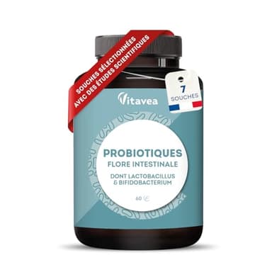 Probiotique Flore Intestinale - 7 souches dont Lactobacillus & Bifidobacterium - 28 Milliards d'UFC/jour - Transit & Microbiote Intestinal - 60 Gélules Végétales – Fabriqué en France - Vitavea