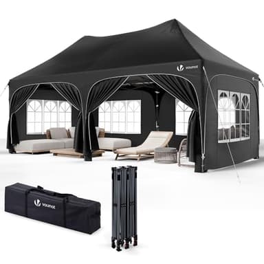 VOUNOT® Tonnelle de Jardin Extérieur 3x6m Barnum Pliant avec 6 Parois Amovibles et 6 Sacs de Sable Tente de Reception Imperméable et Anti-UV pour Camping Festival Mariage Sac de Transport Inclus Noir