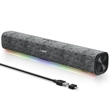 SOULION R100 Enceinte PC, Bluetooth Barre de Son PC avec Synchronisation/Affichage Audio-Lumière, pour PC, Tablette, Smartphone, 42 x 6 x 6cm (Alimenté par USB)