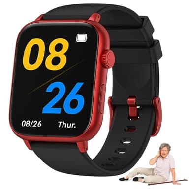Vexorium Montre Connectée 4G Senior avec SOS, Détection de Chute, GPS, Appels Vidéo, IP67 — Nécessite Carte SIM (Non Incluse), Idéale pour Personnes Âgées,Rouge