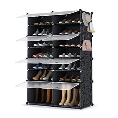 HOMIDEC Meuble Chaussure, 7 Niveaux Rangement Chaussure 28 Paires Etagere Chaussure avec Porte, Armoire a Chaussures pour Entrée Salon Chambre, Noir