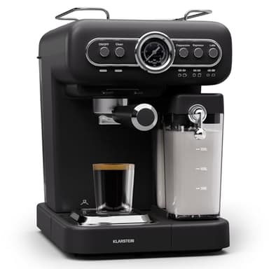 Klarstein Cafetiere avec Mousseur de Lait, Cafetières, Machines à Café et Machines à Expresso 19 Bar, Cafetière Electrique Acier Inoxydable 1350W, Machine a Cafe Qualite Barista, Latte, Cappuccino