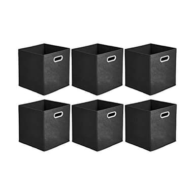 Amazon Basics Lot de 6 cubes de rangement pliables en tissu avec œillets ovales Noir