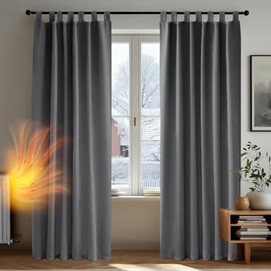 Deconovo Lot de 2 Rideaux Occultants Rideaux Salon à Pattes 140x175cm Isolant Thermique Anti Froid Gris Clair