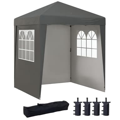 Outsunny Tonnelle de Jardin Pliante Pop-up 2 x 2 m Tente de réception Hauteur réglable 3 Niveaux Anti-UV 30+ 3 parois latérales avec 4 Sacs de Sable et 1 Sac de Transport Tissu Oxford Acier Gris