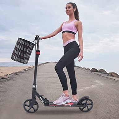 Trottinette pliable pour adultes/adolescents - En acier au carbone - Réglable en hauteur - Avec frein à main - Double suspension - Garde-boue arrière et sac de rangement - Charge maximale : 118 kg