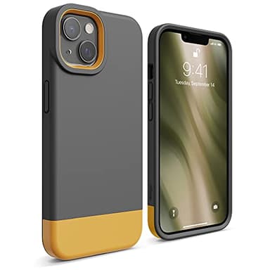 elago Coque Glide Compatible avec iPhone 13 (6.1") Étui, Housse de Protection en TPU Mince, Antichoc, Protection Améliorée de L'appareil Photo, Résistant aux Rayures (Gris Foncé/Jaune)
