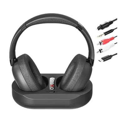 Casque TV Sans Fil pour Personnes âGéEs avec Station Charge L'émetteur, 2.4GHz RF & Bluetooth5.3 pour Tous Télévision, Pas de Retard Audio, Batterie 50 Heures, Plug and Play, Seniors Supra-Auriculaire