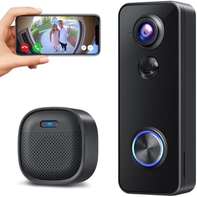 XTU 2K HD Sonnette sans Fil avec Camera, Sonnette Video Vue Complète 180°, Détection Humaine PIR, Audio Bidirectionnel, Sécurité à Domicile, Uniquement 2,4G WiFi, IP66 Étanche, Stockage Carte SD