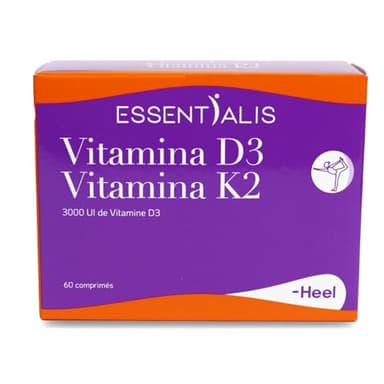 Essentialis Vitamine D3 + K2 – 4000 UI de D3 et 100 µg de K2 – Haute biodisponibilité – Contribue à maintenir des niveaux adéquats de vitamine D – 60 comprimés – 2 mois