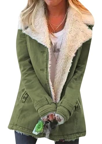 OMZIN Femmes Mode D'hiver Oversized Shearling Fleece Manteaux Vestes Revers Sherpa Manteaux Vert S
