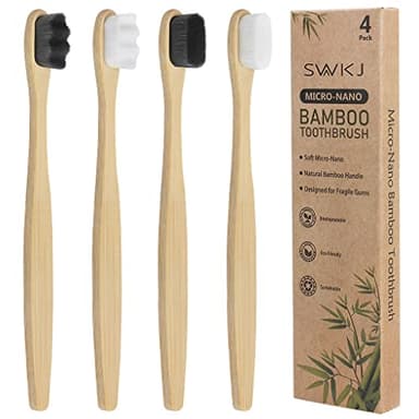 4 brosses à dents en bambou micro-nano souples, brosse à dents extra douce avec 20 000 poils, conçue pour les gencives sensibles, les enfants et les adultes (poils blancs et gris)