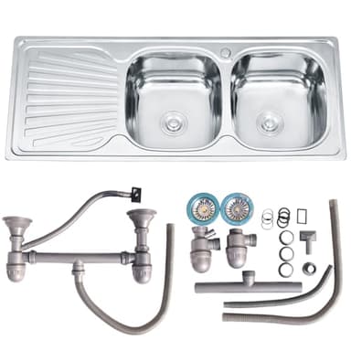 Melko 120cm stockage double évier intégré dans l'évier de cuisine en acier inoxydable 2 vasques