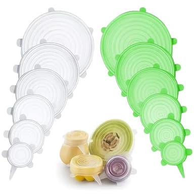 12 Pièces De Couvercle Silicone, Réutilisable Couvercles Elastiques Durables, Couvercle Silicone Extensible, 6 Tailles Différentes, Convient Aux Pots De Yaourt, Bols, Verres (Blancs Et Verts)