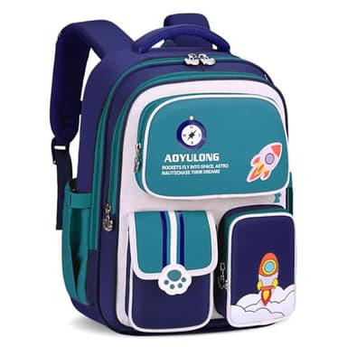 Amythe Sac à Dos Garçon Primaire, Ergonomique Cartable Enfant Scolaire, Sac Ecole Garçon Collège Léger Imperméable de Grande Capacité pour CP CE CM 6 à 12 ans, 26L-Bleu