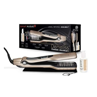 Demeliss Titanium Elixir Ritual Lisseur Vapeur Professionnel – Plaques Titane Flottantes, Diffusion Vapeur – Pour Cheveux Épais, Bouclés, Frisés – Avec Élixir de Brillance 50ml Inclus