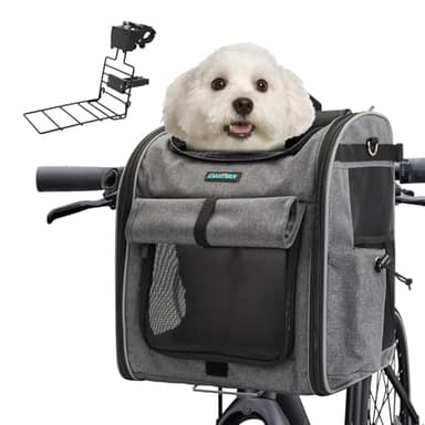 DAISTERN Panier de Vélo Avant pour Chiens Chats jusqu'à 10KG avec L Support Robuste Φ55mm, Sac à Dos Animaux de Compagnie, Fermeture Éclair SBS, Fenêtres en Maille Respirantes, Coussin Imperméable