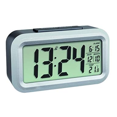 TFA Dostmann réveil radio-piloté Lumio Plus, 60.2553.01, avec horloge radio, réveil digital, avec température intérieure, avec lumière, noir
