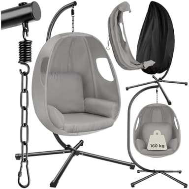tectake® Fauteuil Oeuf Suspendu Chaise Balancoire Cocooning Pliable, Confortable & Résistant, Fauteuil Relax avec Structure en Acier, Coussin Épais & Housse de Protection