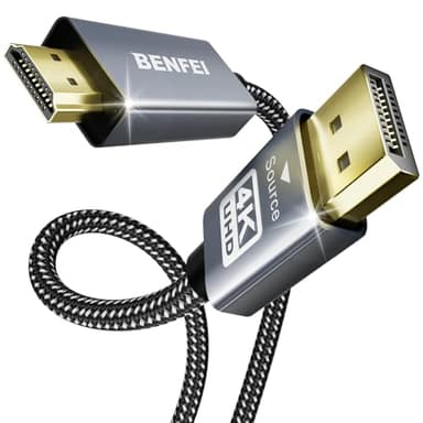 BENFEI 4K Câble DisplayPort vers HDMI 1.8M, [coque en aluminium, nylon tressé], Unidirectionnel câble Display Port vers HDMI compatible avec HP, ThinkPad, AMD, NVIDIA, ordinateur de bureau et plus