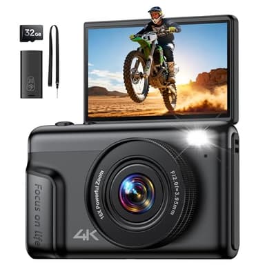 4K Appareil Photo Numérique Compact: 64MP Digital Camera avec 16X Zoom IPS Écran Rabattable Camescope - Cadeau pour Débutants Enfant Adolescent - Vintage Caméra Vlog Garçon Fille