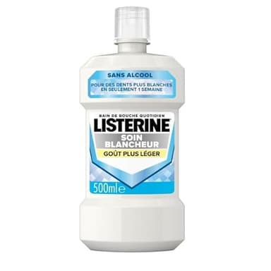 Listerine–Bain de Bouche Quotidien Soin Blancheur Goût Plus Léger 0%Alcool (bouteille de 500ml)–Soin bucco-dentaire sans alcool à l'action blanchissante–Bain de bouche pour une haleine fraîche durable