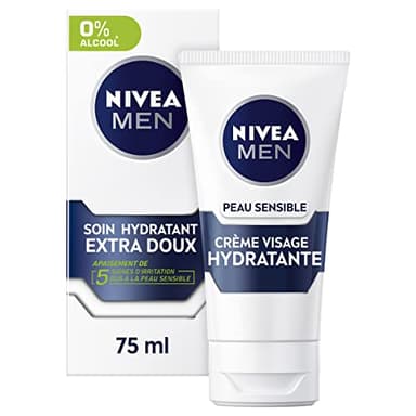 NIVEA MEN Soin Hydratant Extra Doux Peau Sensible (1x75 ml), crème visage hydratante pour homme à la peau sensible et irritée, soin visage homme apaisant 0% alcool