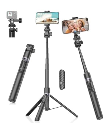 Gahenwo 173cm Perche Selfie Monopode/Trépied pour Caméra d'action, Trepied Smartphone Tout-en-Un avec Télécommande, Support de Trépied Téléphone Portable Compatible avec iPhone/Android