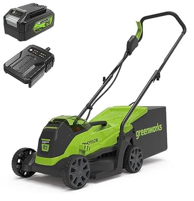 Greenworks 24V 33cm Brushless Tondeuse à Gazon sans Fil, Hauteur de Coupe 25-70mm, 2 Fonctions, avec Sac 30L (avec 4Ah Batterie et Chargeur)