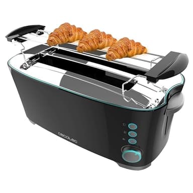 Cecotec Grille-pain Toast&Taste Extra Double B, 1350 W de puissance, Double fente longue pour 2 tartines, Arrêt et Popup automatiques, Acier inoxydable, Varillas Superiores