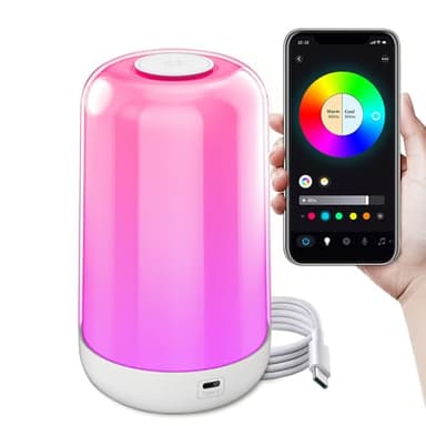Irishom Veilleuse LED, 7 Couleurs Changeantes 3600 mAh RVB, Contrôle Tactile Intelligent, Lampe de Table de Chevet, Intensité Variable, avec Microphone et Musique, Veilleuse Sans Fil pour Chambre
