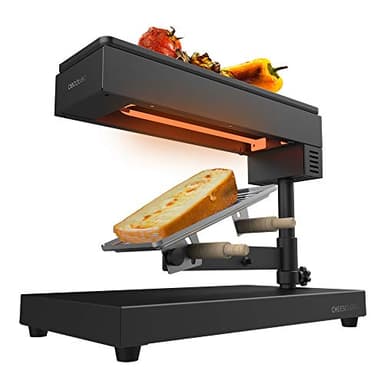 Cecotec Raclette traditionnelle Cheese&Grill 6000 Black. Puissance de 600W, Fonction gril, Acier inox, 2 Spatules en Bois, Thermostat réglable