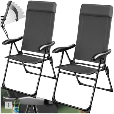 TecTake® Lot de 2 Chaise Pliante Camping Fauteuil Pliable Chaise de Plage Ultra léger en Aluminium avec Dossier inclinable & appuie-tête, Idéal Voyages, Pêche, Festival, Camping, Plage, Jardin