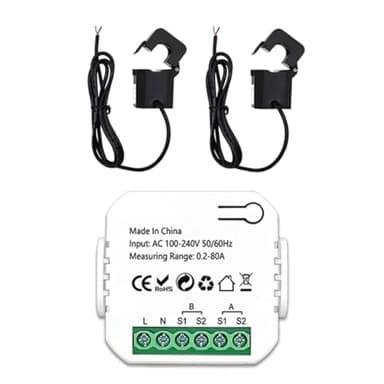 Hopbucan Compteur D'énergie ZigBee 2 Canaux Bidirectionnel avec Capteur de Courant Tuya Smart Moniteur Puissance 80A 110 V/240 V Passerelle Requis