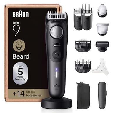 Braun Tondeuse A Barbe Electrique Pour Hommes Series 9 BT9565, Titane, Etanche, Coffret De Rasage Avec +14 Outils De Barbier, Lame Pro Blade, 52 Longueurs Pour Raser Le Visage, Kit Avec Accessoires