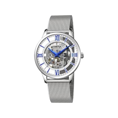 Festina Montre Homme Automatique en Acier Inoxydable 316L Argenté Montre Analogique Homme - Verre Saphir Haute Résistance - Étanche 5 ATM F20534/1