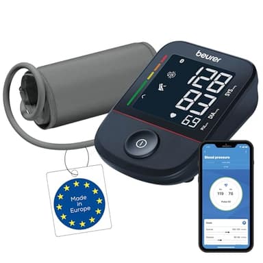 Beurer BM 48 Tensiomètre de bras, utilisation facile à un bouton, mesure douce et rapide, détection d'arythmie, brassard 22-42 cm, avec application, transfert de données vers Apple Health