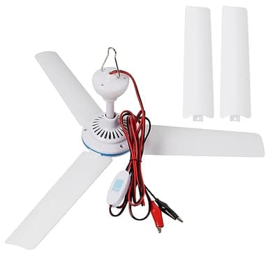 DC 12V Portable Ventilateur de Plafond 19.7 "Mini Ventilateur de Plafond Camping Tente Ventilateur Extérieur Camping Car Gazebo, Ventilateur de Plafond Alimenté par Batterie Conception Silencieuse