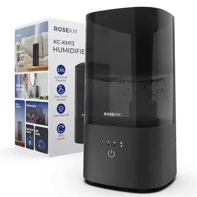 Rosekm Humidificateur de Chambre – Humidificateur à Ultrasons Silencieux à Brume Froide pour Plantes, Bébé, Chambre, avec Buse Rotative 360°, Sans Filtre, Arrêt Automatique, Noir