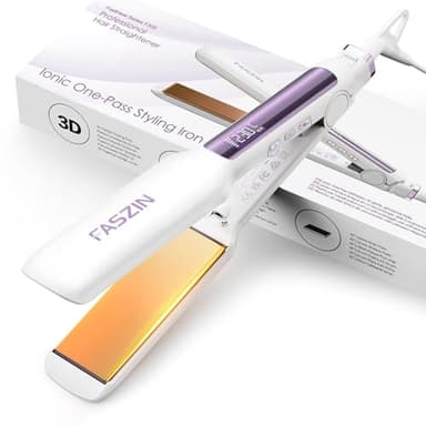 Faszin Lisseur Cheveux Plaque Large 42mm Professionnel, Plaques en Titane avec Ions Négatifs, Chauffage Rapide en 30s, Affichage Température en Temps Réel, 11 Niveaux de Température (130-230℃) - Blanc