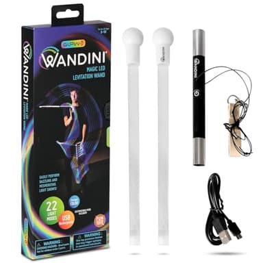 Wandini Glow.0 Baguette Magique Pliable de Lévitation à LED – Baguette Lumineuse Rechargeable par USB - 22 Modes de Lumière de Couleur – Bâton Magique à LED Brevetée et Équilibrée par des Experts.